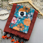 Orange Handloom Khadi Cotton Saree With Flower Print Blouse